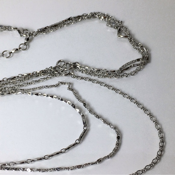 Silver Tone Multi Strand Chain Necklace - Picture 3 of 5